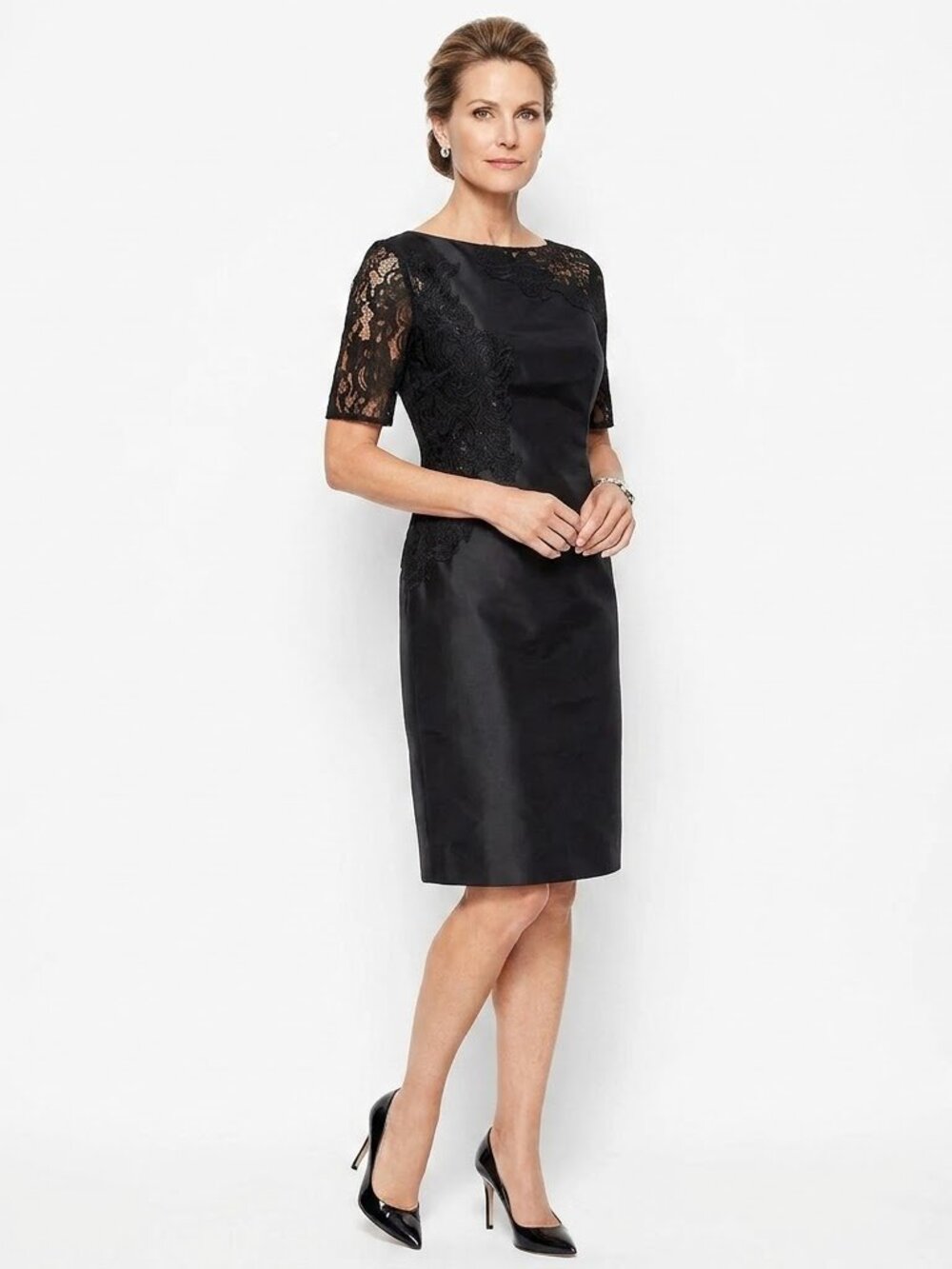 NEW Maria Coca Collection Formal Lace Applique Knee Length Shift Solid Dress
